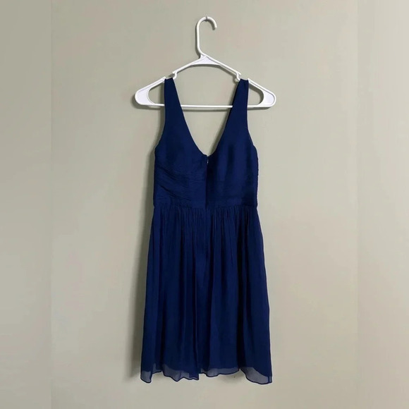 J. Crew Heidi Blue 100% Silk Chiffon A-Line V Neck  Dress Size 4 - Picture 2 of 6